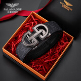 法莱阿玛尼（FALAMAONE）品牌皮带男头层牛皮真皮男士腰带休闲商务自动扣送男朋友老公礼物 枪色8字扣/专柜礼盒 120cm 默认发，长短可以联系客服