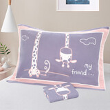 沐凡纯棉纱布枕巾 夏季全棉情侣吸汗透气加大加厚家用枕头巾一对2条装 午间长颈鹿 浅灰一对