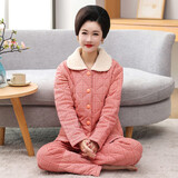 曼德莱芬睡衣女冬季加厚三层保暖纯棉夹棉中老年中年妈妈秋冬款家居服套装 4017 2XL 【建议140-160斤】