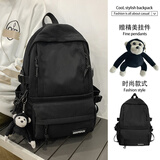 酷咖书包男女ins潮牌背包学生个性百搭双肩包大容量防划耐磨电脑包 黑色【不带猩猩挂件】