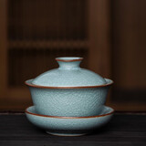 祥业 功夫茶具青花瓷碗无光白瓷盖碗茶碗三才碗薄胎大号脂白如意 汝窑冰花韵香盖碗