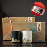 木客陶瓷远山中国风主人杯单杯大号情侣杯一对功夫茶具品茗杯喝茶杯子 大号主人杯一对黑白款（礼盒装）