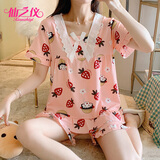 仙之仪 夏季短袖时尚可外穿睡衣女士夏天大码休闲宽松家居服套装 2202草莓丸子 165/95(L)