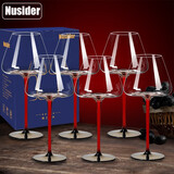 Nusider轻奢黑红领结手工水晶红酒杯套装纤薄大号家用高脚杯葡萄酒杯酒具 720ML勃艮第X6只 凹底立体设计