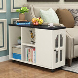 理想一世欧式边几茶几新款小茶桌可移动大容量储物柜简约迷你边桌边柜角几 黑色玻璃门 大号（长90*宽30*高60）CM