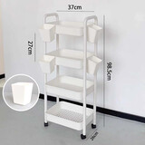 霓峰宿舍小推车置物架落地理发店美容收纳架家用婴儿玩具零食储物架子 四层时尚白【带轮子+挂盒*4】