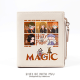 弗罗猫 哈利波特魔法觉醒周边魔法学院可爱卡通ins风小众设计学生钱包女生短款小巧薄款韩版简约 米白色 L哈利波特5方格