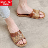 开妮特（Kenniter）拖鞋男士夏季家用居家亚麻拖鞋藤草室内地板防滑厚底情侣凉拖鞋女 TX6803通头咖啡 42-43 码28cm