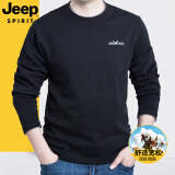 JEEP SPIRIT吉普休闲t恤男长袖季圆领厚款宽松体恤秋冬上衣打底套头衫0001 黑色TS0001 XXL码建议175-185斤