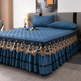 静之翔床裙单件床笠欧式原棉夹棉加厚床罩席梦思防尘保护罩套全包围防滑 爱心-宝石蓝 1.8*2.0m单件床裙