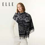 ELLE【礼盒装】100%绵羊毛围巾女秋冬礼物保暖时尚提花围脖披肩