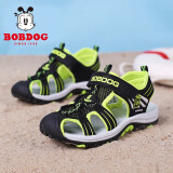 巴布豆（BOBDOG）童鞋男女童凉鞋夏季新款儿童鞋子中大童包头网面沙滩鞋 黑/闪绿 26-内长16.5cm