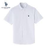 U.S. POLO ASSN.短袖衬衫男夏季纯棉商务休闲宽松免烫男士上衣衬衣白色XL
