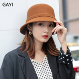 JIASHENGXI羊毛渔夫帽女冬季日系时尚帽子女秋冬百搭圆脸合适韩版潮洋气盆帽 暗黄色 可调节