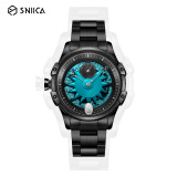 史尼嘉（sniica） 太阳之子手表全自动镂空机械表防水钢带腕表欧美潮流时尚大表盘手表男 达芬奇8026M-暗夜蓝光