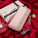 金狐狸牛皮女士钱包大容量长款卡包钱票夹手拿包零钱包新款女友生日礼物 玫瑰金.JD2051360POP09F1W