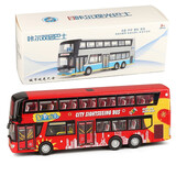 松鼠过河1:42 合金双层客车公交巴士汽车模型玩具 开门声光滑行玩具车 红色