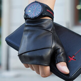 罗欧蒂斯NOOLDERS男士半指骑行驾驶真皮手套半截露指薄款开车皮手套无内里 黑色 M码