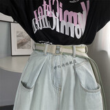 妙忆诗彩色条纹牛仔皮带女时尚个性百搭帆布腰带双环扣潮流军训学生耐用 浅绿/杏/深绿