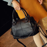 酷奇袋鼠（KUQIDAISHU）羊皮手提包女拼接波士顿包包女2025新款潮软皮单肩包斜挎包女