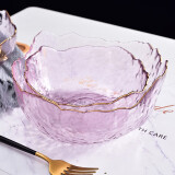 法蘭晶北欧餐具沙拉碗玻璃碗水果盘水果篮干果盘果盒果盘糖果盘玻璃盘 金边粉色大号+搅拌勺