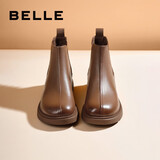 百丽（Belle）柔软法式切尔西靴女商场同款羊皮通勤短靴A2V1DDD3 棕色-单里 38 (240mm)