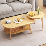 人文成家茶几客厅简约沙发边几家用小户型储物小桌子创意圆形组合阳台矮桌 【组合款】橡木色双层100CM