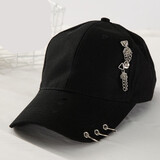 青衣麻相 铁环帽子男夏天棒球帽带环嘻哈帽青年街头圆环鸭舌帽女韩版遮阳帽 双链条款=黑色 可调节