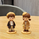 哥纶少女心桌面情侣小摆件可爱办公室车载装饰品卡通婚庆人偶礼物女生 男女孩一对