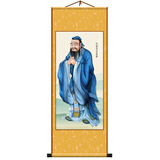 苏牛孔子老子孟子儒家名人丝绢卷轴画像国学学校教室玄关装饰画 孔子A 宽35*高90厘米