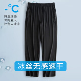 VENI MASEE冰丝绸男士睡裤居家长裤夏季薄款宽松大码凉感家居裤男睡衣居家裤 黑色 XL码【建议体重140-170斤】