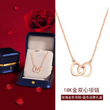 MY QAMRAMYQAMRA 18k玫瑰金心相印彩金项链 女锁骨链吊坠送女友 加粗版约2.3克左右