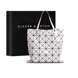 CLEVER & KETCH包包女包潮镭射几何菱格折叠包通勤托特包购物包生日礼物送女友 白色