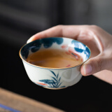 兮元记草木灰纯手绘茶杯主人杯单杯个人大容量陶瓷品茗杯功夫茶盏普洱杯 草木灰手绘荷韵主人杯-简装