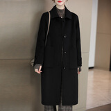 ZXEGI高端早秋女装外套2025年新款毛呢大衣女中长款韩版显瘦零羊绒100% 钢琴黑 L