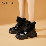 达芙妮雪地靴女保暖防寒棉鞋加绒加厚内增高厚底女靴时尚百搭休闲短靴女鞋4622608014 黑色（加绒） 34