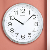 精工日本精工家用免打孔简约壁钟客厅办公室时尚圆形挂钟多尺寸可选 银色 40cm 16英寸