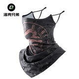 洛克兄弟防晒面罩冰丝透气电动车骑行遮脸口罩男女春夏季户外钓鱼登山徒步 火山红-耳绳可调