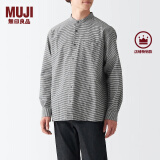 无印良品（MUJI） 男式 棉水洗牛津 立领衬衫 长袖休闲百搭男士衬衣外套纯棉全棉 白色格纹 M 170/92A