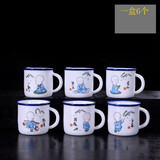 畅印 陶瓷小茶杯带把杯单杯主人杯子怀旧复古功夫茶具迷你仿搪瓷杯 禅师