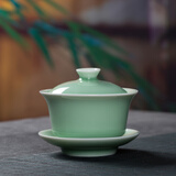 龙泉青瓷功夫茶盖碗三才敬茶杯陶瓷茶具中式仿古手抓分茶器家用中式喝茶碗 弟窑梅子青-礼盒装