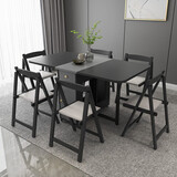 兰尼森 北欧简约小户型可折叠餐桌椅组合 现代家用多功能可伸缩吃饭桌子 绅士灰】1.5米折叠餐桌+折叠椅*6