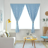 诺罗魔术贴窗帘免打孔简易短帘布纱一体式镂空星星自粘式出租房公主风 天蓝色免打孔(布纱一体） 宽1米*高1.5米/1片