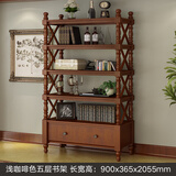 千美居  美式书架落地实木组合书柜书橱厨房置物架欧式家用收纳展示架 浅咖啡五层90*36*206