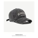 目丸帽子男潮软顶水洗牛仔棒球帽男显脸小秋季休闲百搭韩版鸭舌帽男款 1#灰色-字母 标准码 可调节