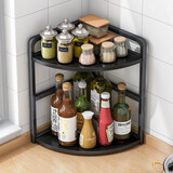 立太转角厨房调料品置物架家用台面多层三角形调味料油盐酱醋收纳架子 【常规款】二层黑柳木+黑架