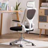 全品屋 电脑椅学习椅办公椅电竞椅会议椅人体工学椅学生椅办公椅休闲椅 【加宽加厚坐垫】白框黑网+头枕