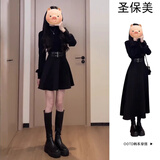 圣保美黑色连衣裙秋冬季女装2025新款小个子气质内搭显瘦a字裙子女春秋 半高领黑色短裙 S 码