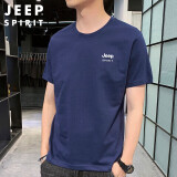 JEEP SPIRIT吉普T恤男夏季纯色短袖男士宽松上衣圆领半袖男装 深蓝色 XL 