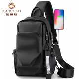 法德陆胸包男士单肩包潮流休闲斜挎包多功能学生腰包斜背包10英寸平板 2001黑色